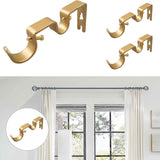 3PCS Gold Curtain Rod Bracket, Heavy Duty Double Curtain Rod Hanging Brackets Wall Mount, Drapery Rod Bracket, Adjustable Curtain Rod Holders for Window, Home Curtain Rods (Golden)