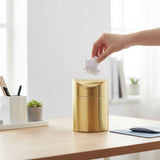 Stainless Steel Trash Can with Swing Lid, Mini Countertop Trash Bin Bathroom, Golden Desktop Garbage Cans Tiny Kitchen Waste Bins with Trash Bag In Australia - Darrahopens