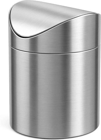 Stainless Steel Small Trash Cans, Trumpet Desktops Mini Creative Covered Desk Kitchen Living Room Trash Cans(Sliver) In Australia - Darrahopens