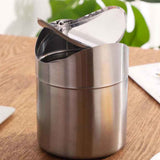 Stainless Steel Small Trash Cans, Trumpet Desktops Mini Creative Covered Desk Kitchen Living Room Trash Cans(Sliver) In Australia - Darrahopens