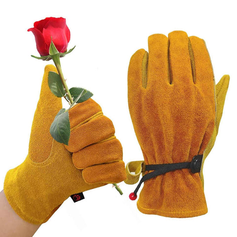 Leather Work Gloves for Men Women with Cotton Lining, Large Thorn Proof Cactus Gardening Yard Work Gloves for Rose Pruning, Heavy Duty  Welding, Construction, Large（Yellow M） In Australia - Darrahopens