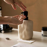 Modern Ceramic Soap Dispenser, Beige Speckled Finish, Black Pump Top, Refillable Liquid Container for Bathroom Kitchen(440 ml) In Australia - Darrahopens
