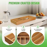 Bamboo Kitchen Drawer Silverware Organizer, Silverware Utensils Tray Holder for Small Drawer, Wood Caddy for Flatware Cutlery Knives 5-Slots In Australia - Darrahopens