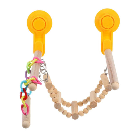 Wood Window Bird Perch Toy with Suction Cup, Climbing Ramp Ladder Platform, Enrichment Accessories Stuff for Parrot, Parakeet, Budgie, Cockatiel In Australia - Darrahopens