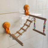 Wood Window Bird Perch Toy with Suction Cup, Climbing Ramp Ladder Platform, Enrichment Accessories Stuff for Parrot, Parakeet, Budgie, Cockatiel In Australia - Darrahopens