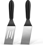 Stainless steel frying shovel, cooking small shovel, teppanyaki pancake scraper, steak cake shovel, creative kitchen tool（Solid+hollow shovel） In Australia - Darrahopens