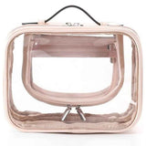Travel Clear Toiletry Bag Makeup Bag, Cosmetics Case Toiletry Bag with Handle, Zipper Makeup Handbag Transparent Waterproof Large Capacity Storage Organizer for Women Girls（Pink） In Australia - Darrahopens