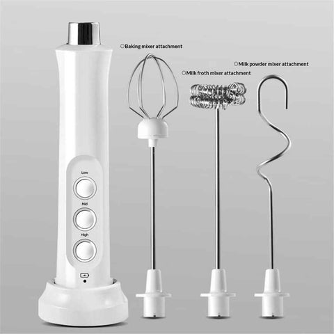 Handheld Rechargeable, Drink Mixer Electric Whisk for Coffee, Detachable With 3 Stainless Whisks, Hand Mixer for Lattes, Cappuccino, Matcha, Egg, （ White） In Australia - Darrahopens