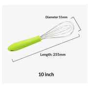 Stainless steel manual egg beater with silicone handle, egg white and cream whisk, household and commercial baking tools, mixer（Green P-handle egg beater 10 inches） In Australia - Darrahopens