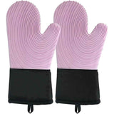 A pair of Silicone Oven Mitts- Extended Oven Mitts Heat Resistant , Oven Gloves with Soft Liner Good  to Clean Flexible-Oven Mits Set for Cooking Baking Grilling BBQ（Flat threaded gloves purple） In Australia - Darrahopens