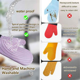 A pair of Silicone Oven Mitts- Extended Oven Mitts Heat Resistant , Oven Gloves with Soft Liner Good  to Clean Flexible-Oven Mits Set for Cooking Baking Grilling BBQ（Flat threaded gloves purple） In Australia - Darrahopens