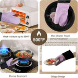 A pair of Silicone Oven Mitts- Extended Oven Mitts Heat Resistant , Oven Gloves with Soft Liner Good  to Clean Flexible-Oven Mits Set for Cooking Baking Grilling BBQ（Flat threaded gloves purple） In Australia - Darrahopens
