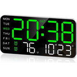 Large Digital Wall Clock, Led Alarm Clock with Big Digits, Date, Temperature, DST, Modern Decor Design for Desk,Brightness for Room, Bedroom, Gift, Yougster and Elderly(White shell green light) In Australia - Darrahopens