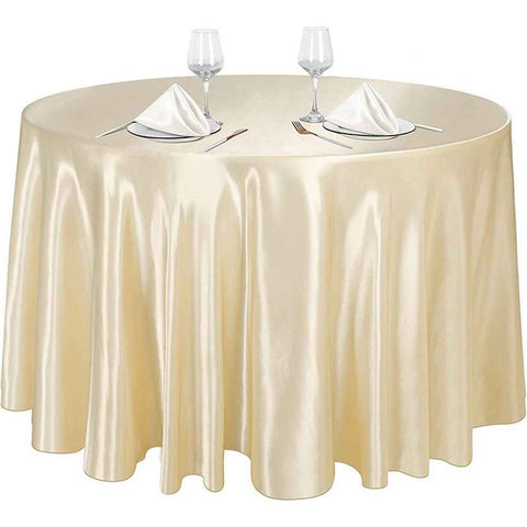120cm Round Satin TableclothsOverlay Round Satin Table Cover Bright Silk Smooth Fabric Tablecloth for Wedding Banquet Tables Decoration（champagne） In Australia - Darrahopens