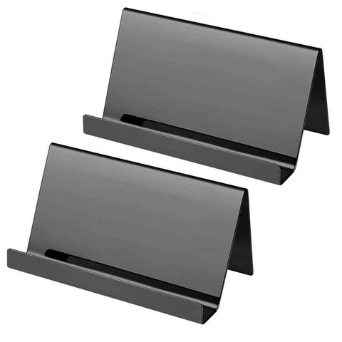 2pcs Business Card Holder, Reflective  Stainless Steel Desktop Name Cards Display Stand for Office Desk, Black In Australia - Darrahopens