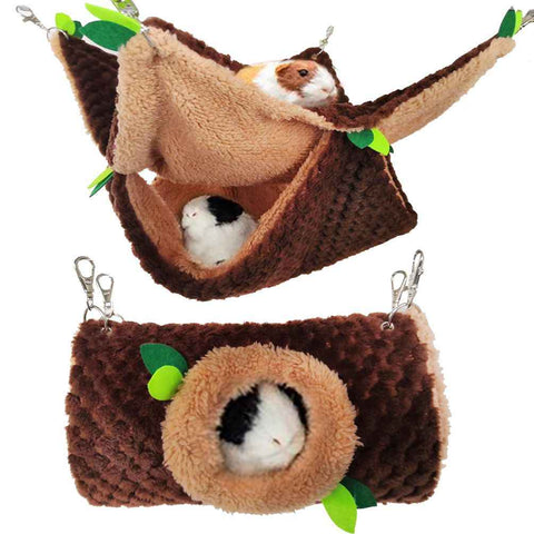 2-piece set of small animal hammocks, warm plush hanging tunnels, and double-layer hammock cages, suitable for rocking hammocks hiding ferrets, guinea pigs, Totoro, squirrels, mice, and hamsters, brown In Australia - Darrahopens