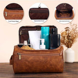 Toiletry Bag for Men, Hanging Travel Shaving Dopp Kit for Men and Women, Water-resistant Toiletries Organizer Bags, PU Leather Cosmetic Bags for Makeup Accessories (Light Brown) In Australia - Darrahopens