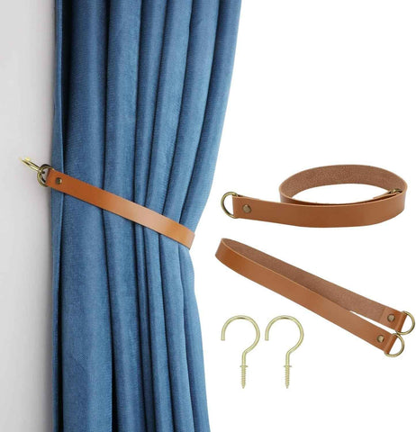 Leather Curtain Tiebacks Vintage Style Curtain Tie Backs Leather Curtain Rod Holder Curtain Buckle for Home Offic Living Room Bedroom 4 Pcs (Light Brown) In Australia - Darrahopens