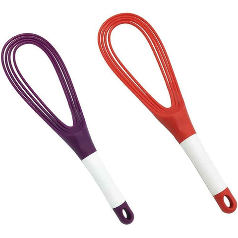 2pcs Kitchen Twist Whisk, 29CM Plastic Flat Balloon Whisk Thick Wire Egg Frother Beater Non Stick Cookware For Cooking Blending Whisking Stirring, Purple+Red In Australia - Darrahopens