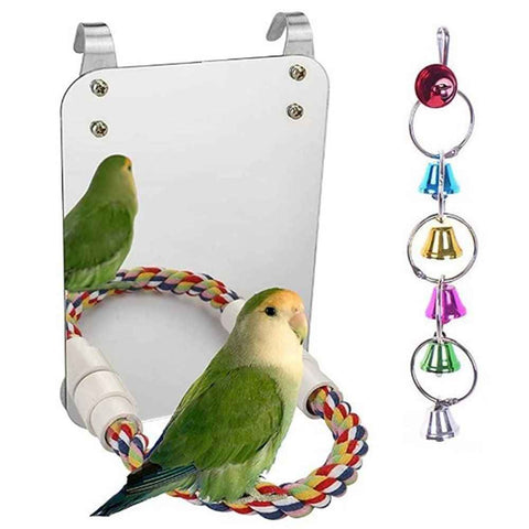 Bird Mirror for Cage, Bird Parrot Mirror with Rope for Cockatiel Conures, Lovebirds, Parrot, Canaries, and Budgies（Mirror+6 Bell String） In Australia - Darrahopens
