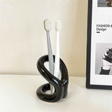 Handmade Ceramic Holder Stand for Toothbrushes, Makeup Brushes, and Pens - Minimalist Design for Bathroom Vanity and Countertops Decor (Black) In Australia - Darrahopens