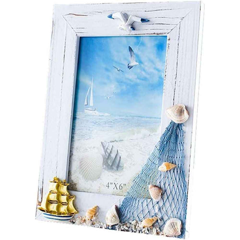 2 pack Desktop Wooden Photo Frame Picture Frames DIY, in Mediterranean For Nautical Beach Themed Home Coffee Shop Decoration(4x6 Inch) In Australia - Darrahopens