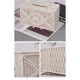 Handmade Tissue Box Cover Rectangle Decorative Boho Tissue Holder Cotton Rope Woven Napkin Facial Paper Organizer Bohemian Desk Storage Container (Ivory)