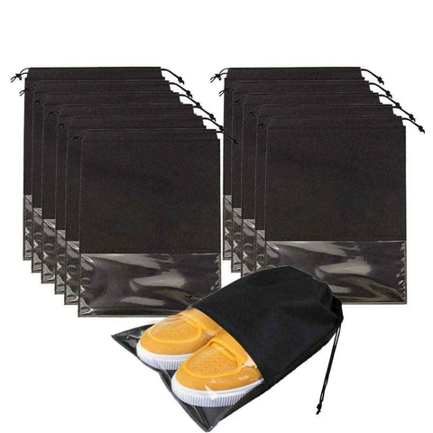 12PCS Shoe Bags for Travel - Large Dustproof Drawstring Shoes Pouch Packing Organizers for Men & Women, Black（storage bag only） In Australia - Darrahopens