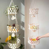 3 Tier Hanging Basket - Space Saving Hanging Fruit Basket for Kitchen or Decorative Boho Decor Hanging Plant Holder - Use for Produce Baskets, Indoor Planter Hangers, Beige In Australia - Darrahopens