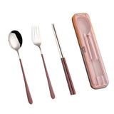 Portable Utensils, Travel Reusable Silverware Flatware Set for Lunch, Stainless Steel 3-Piece Camping Cutlery Include Fork Spoon Chopsticks with Case (Brown) In Australia - Darrahopens