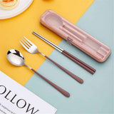 Portable Utensils, Travel Reusable Silverware Flatware Set for Lunch, Stainless Steel 3-Piece Camping Cutlery Include Fork Spoon Chopsticks with Case (Brown) In Australia - Darrahopens