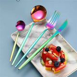 24-Piece Flatware Set, Stainless Steel Knife Fork Spoon Teaspoon Silverware Set, Service for 6, MIrror Rainbow In Australia - Darrahopens