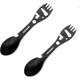 4 pack Multifunctional Outdoor Fork Spoon Detachable Tableware,10-in-1 Utility Tactical Spork, Stainless Steel Spoon & Bottle Opener, Fork & Knife, Combo Camping Utensil for Hiking(Black)