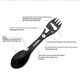 4 pack Multifunctional Outdoor Fork Spoon Detachable Tableware,10-in-1 Utility Tactical Spork, Stainless Steel Spoon & Bottle Opener, Fork & Knife, Combo Camping Utensil for Hiking(Black)