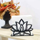 2 pack Lotus Flower Decorative Black iron Napkin Holder for Table, 5.3" x 4" x 1.5" Floral Standing Napkin Holder for Home Kitchen Restaurant Picnic Party Coffee Bar Dining Room（Excluding paper）