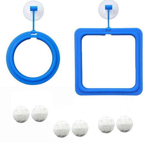 2 set Turtle Feeding Ring with Suction Cup and Nitrifying Balls Fish Food Holder Aquatic Toys for Turtles Tortoise Goldfish Guppy Koi Puffer Turtle Tank Accessories (Square & Circle) In Australia - Darrahopens