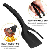 2 pack Kitchen Cooking Spatula, 2 in 1 Egg Silicone Fried Egg Grip Flip Tongs Double Sided Turner Multi Purpose Non stick Kitchen Shovel for Bread Fish Pancake Toast（black） In Australia - Darrahopens