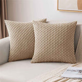 Textile Throw Pillow Covers Soft Corduroy Decorative Set of 2 Boho Striped Pillow Covers Pillowcases Farmhouse Home Decor for Couch Bed Sofa Living Room 18x18 Inch（pillowcase only） In Australia - Darrahopens