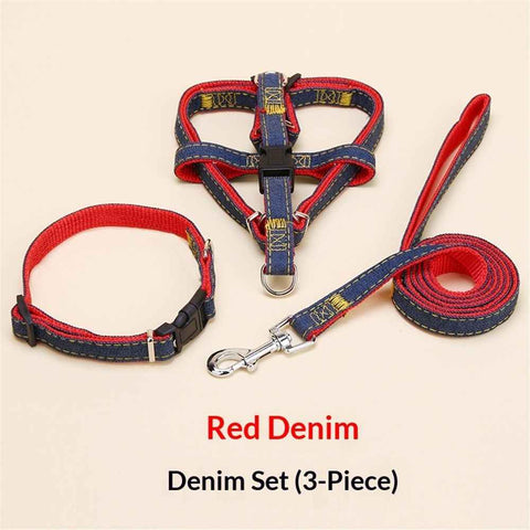 Denim Step-in Dog Harness,No Pull Escape-Proof Dog Harness and Set,Adjustable Quick Fit Dog Halter Vests for Small Medium Size Dogs Back Clip Anti-Twist for Easy Walking Training Running（L） In Australia - Darrahopens