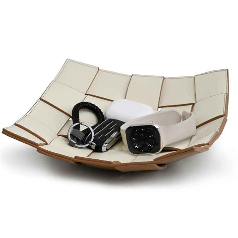 PU Leather Key Bowl for Men Women Entryway Table Nightstand Dump Tray for Wallet, Keys, Jewelry Men's Gift - Coffee & White, 23*6.5cm（only the box） In Australia - Darrahopens