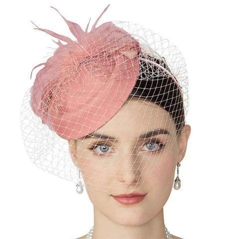 Fascinator Hat Veil Feather Fascinator Tea Party Bridal Wedding Veil Retro Hat Hats for Women（nude pink） In Australia - Darrahopens