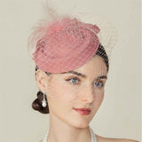 Fascinator Hat Veil Feather Fascinator Tea Party Bridal Wedding Veil Retro Hat Hats for Women（nude pink） In Australia - Darrahopens