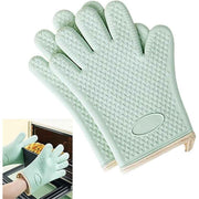 1 pair Silicone Oven Mitts Heat Resistant ,Waterproof & Non-Slip Oven Gloves with Fingers,Cotton Lined Silicone Oven Gloves Kitchen Mitts for Baking Cooking Barbecue,Women (Green) In Australia - Darrahopens