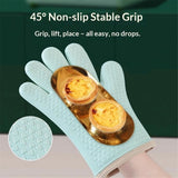 1 pair Silicone Oven Mitts Heat Resistant ,Waterproof & Non-Slip Oven Gloves with Fingers,Cotton Lined Silicone Oven Gloves Kitchen Mitts for Baking Cooking Barbecue,Women (Green)