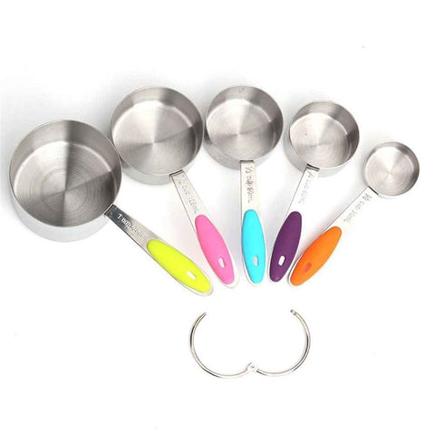 Stainless Steel Measuring Cups Set of 5 – Nesting Measuring Cups for Kitchen – Dry & Liquid Measurements, Dishwasher Safe, Ergonomic Design with Colored Handles In Australia - Darrahopens