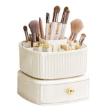 360 Degree Rotatable Pen Holder with Drawer, 5 Slots Office Desk Organizer Pen Holder for Desk Multi-Functional Pencil Box Desktop Stationary Organizer（milky white,Only makeup box available）