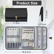 Black Jewelry Organizer, Vegan Leather Big Jewelry Travel Rolls with Clear Pockets, Tangle-Free Necklace Holder for Daily Jewels Earrings Rings Bracelets, Great Gifts for Women（excluding jewelry）