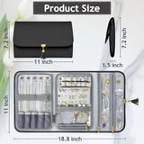 Black Jewelry Organizer, Vegan Leather Big Jewelry Travel Rolls with Clear Pockets, Tangle-Free Necklace Holder for Daily Jewels Earrings Rings Bracelets, Great Gifts for Women（excluding jewelry）