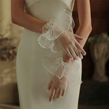 2 set Women's Short Mesh Gloves Ruffled Tulle Tea Party Gloves for Formal Costume Evening Wedding Party In Australia - Darrahopens