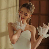 2 set Women's Short Mesh Gloves Ruffled Tulle Tea Party Gloves for Formal Costume Evening Wedding Party In Australia - Darrahopens
